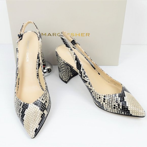 NWT Marc Fisher Block Heel Slingback Snake Heels - Picture 5 of 6
